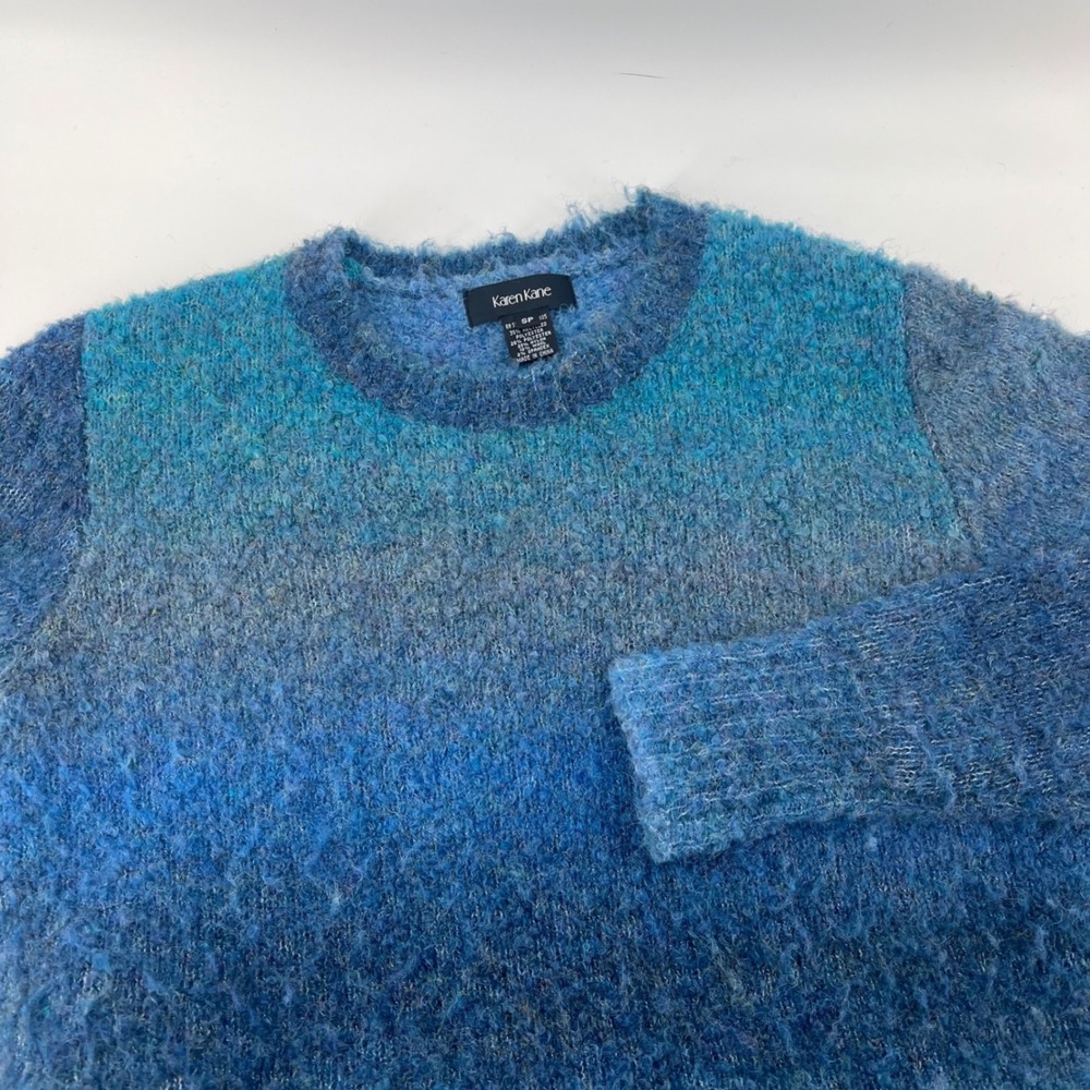 Karen Kane Blue Ombré Fuzzy Knit Sweater SP Wool Blend Heathered‎